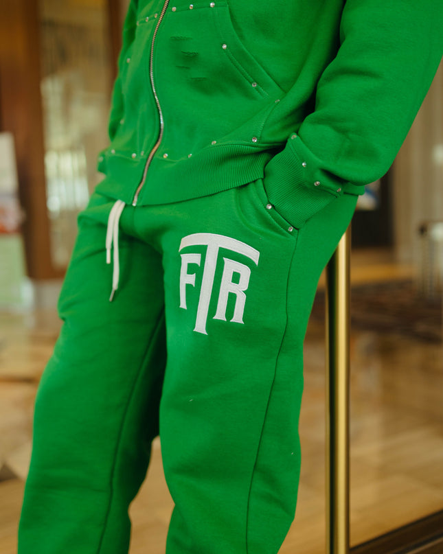 RHINESTONE FTR SWEAT PANTS (GREEN)