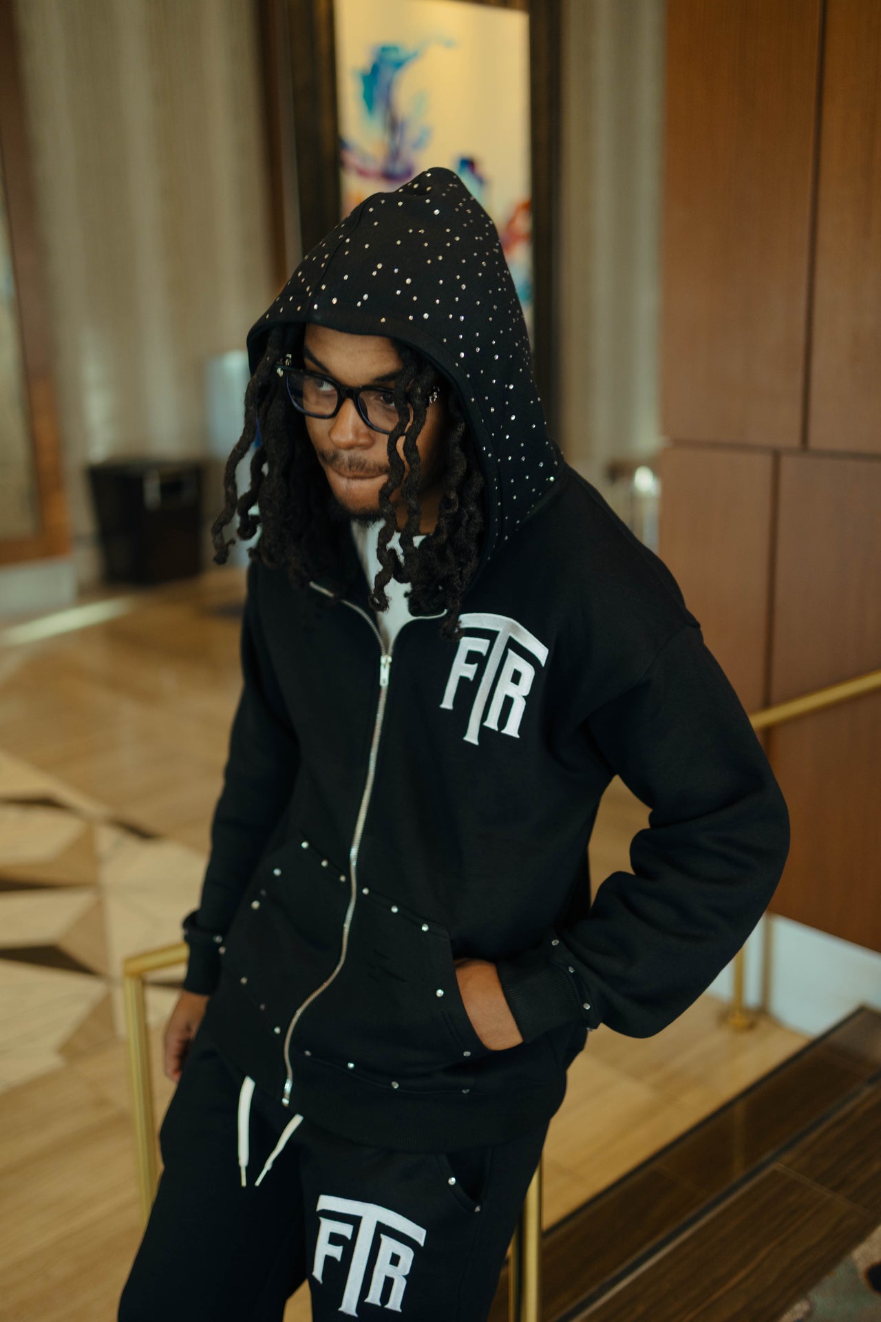 RHINESTONE FTR HOODIE (BLACK)