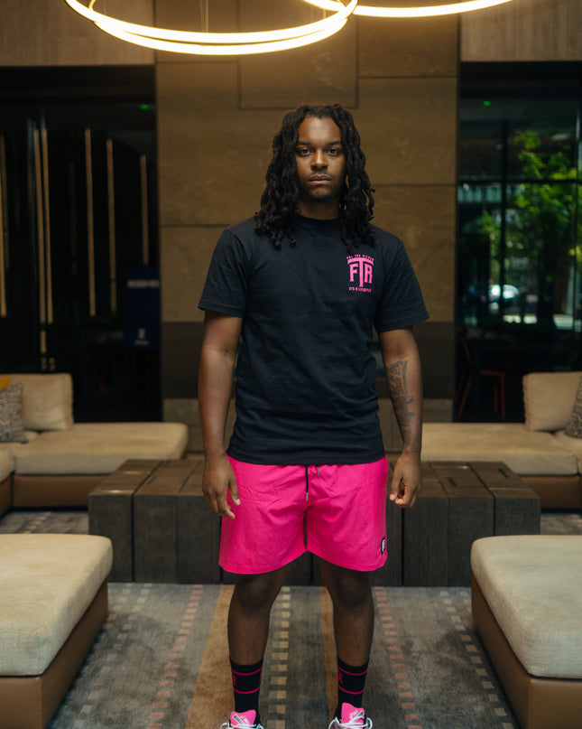 FTR ‘ACROSS THE WORLD’ BLACK TEE (PINK)