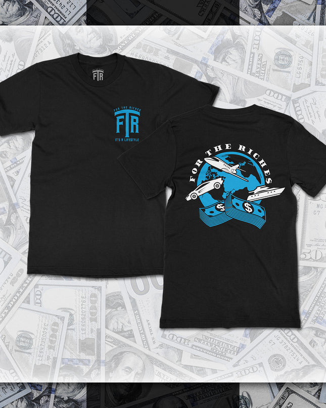 FTR ‘ACROSS THE WORLD’ BLACK TEE (BLUE)