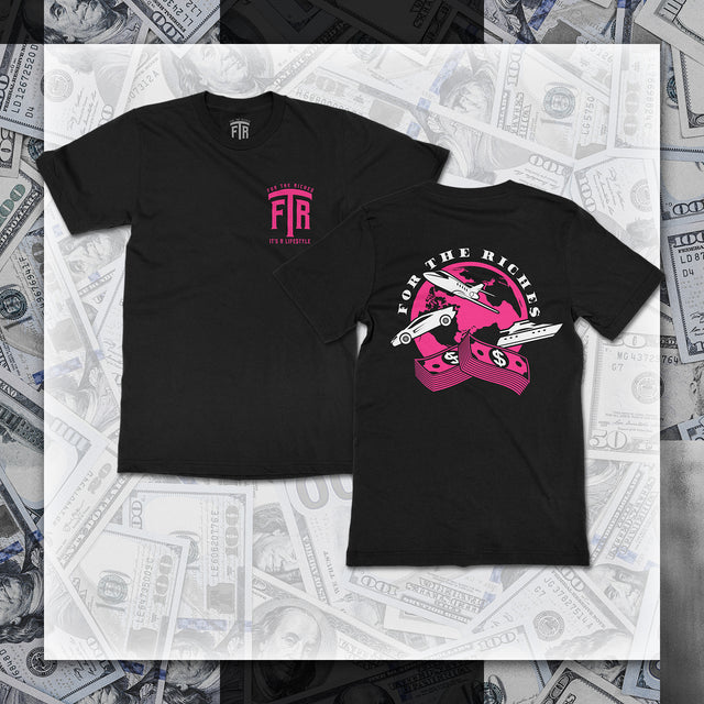 FTR ‘ACROSS THE WORLD’ BLACK TEE (PINK)