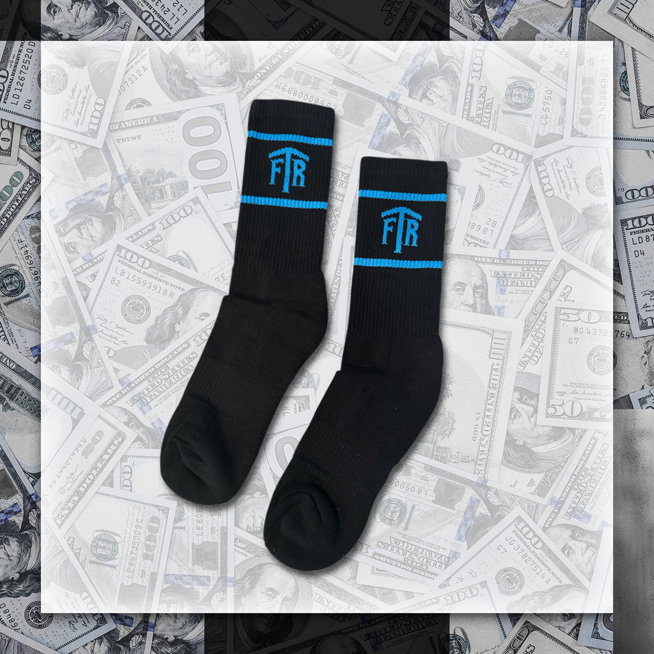 FTR LOGO BLACK CREW SOCKS (BLUE)
