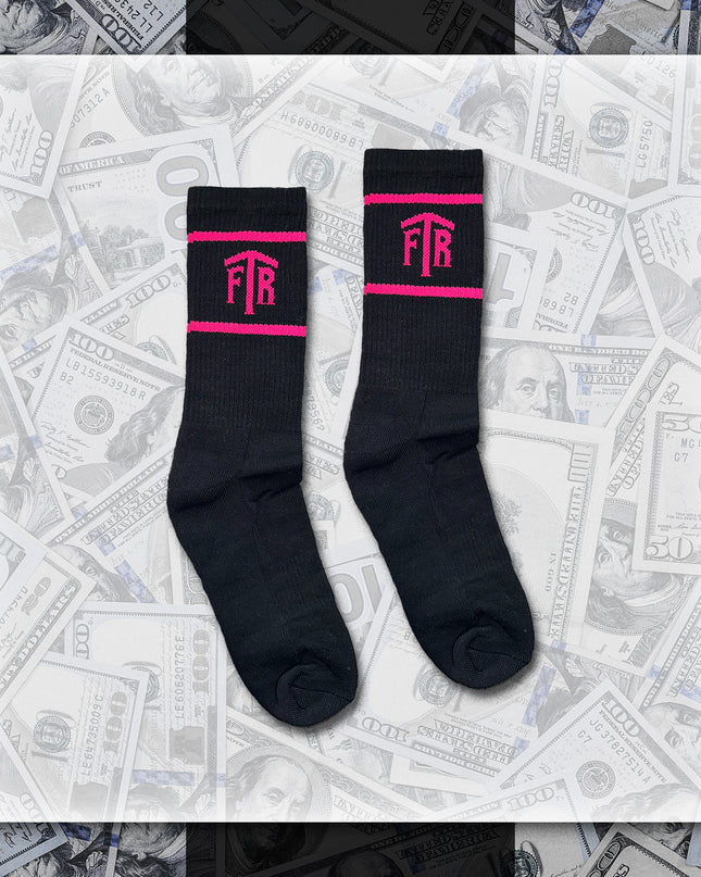 FTR LOGO BLACK CREW SOCKS (PINK)