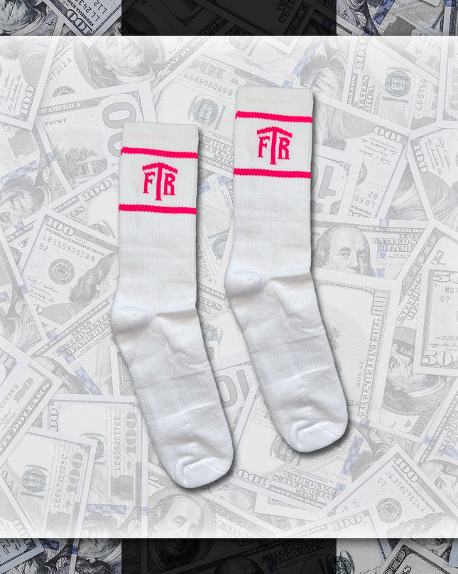 FTR LOGO WHITE CREW SOCKS (PINK)
