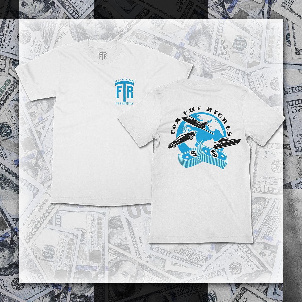 FTR ‘ACROSS THE WORLD’ WHITE TEE (BLUE)
