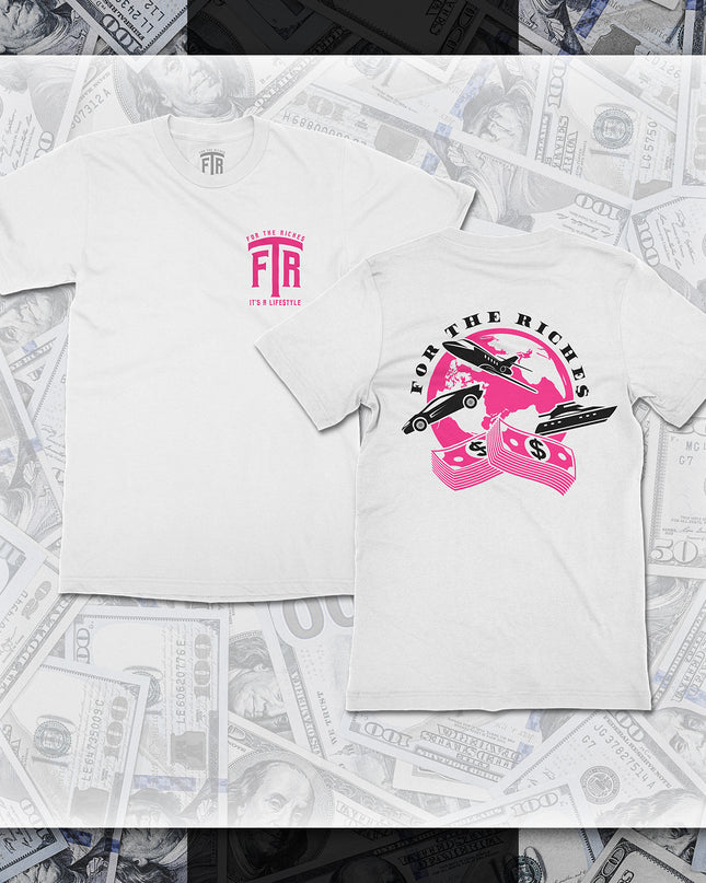 FTR ‘ACROSS THE WORLD’ WHITE TEE (PINK)