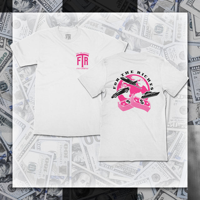 FTR ‘ACROSS THE WORLD’ WHITE TEE (PINK)