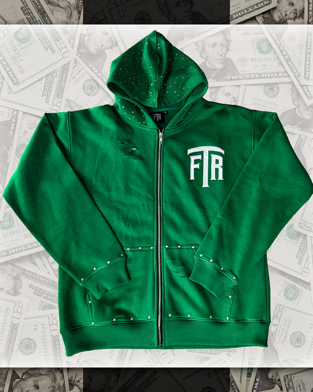 RHINESTONE FTR HOODIE (GREEN)