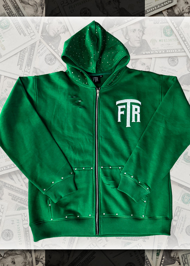 RHINESTONE FTR HOODIE (GREEN)