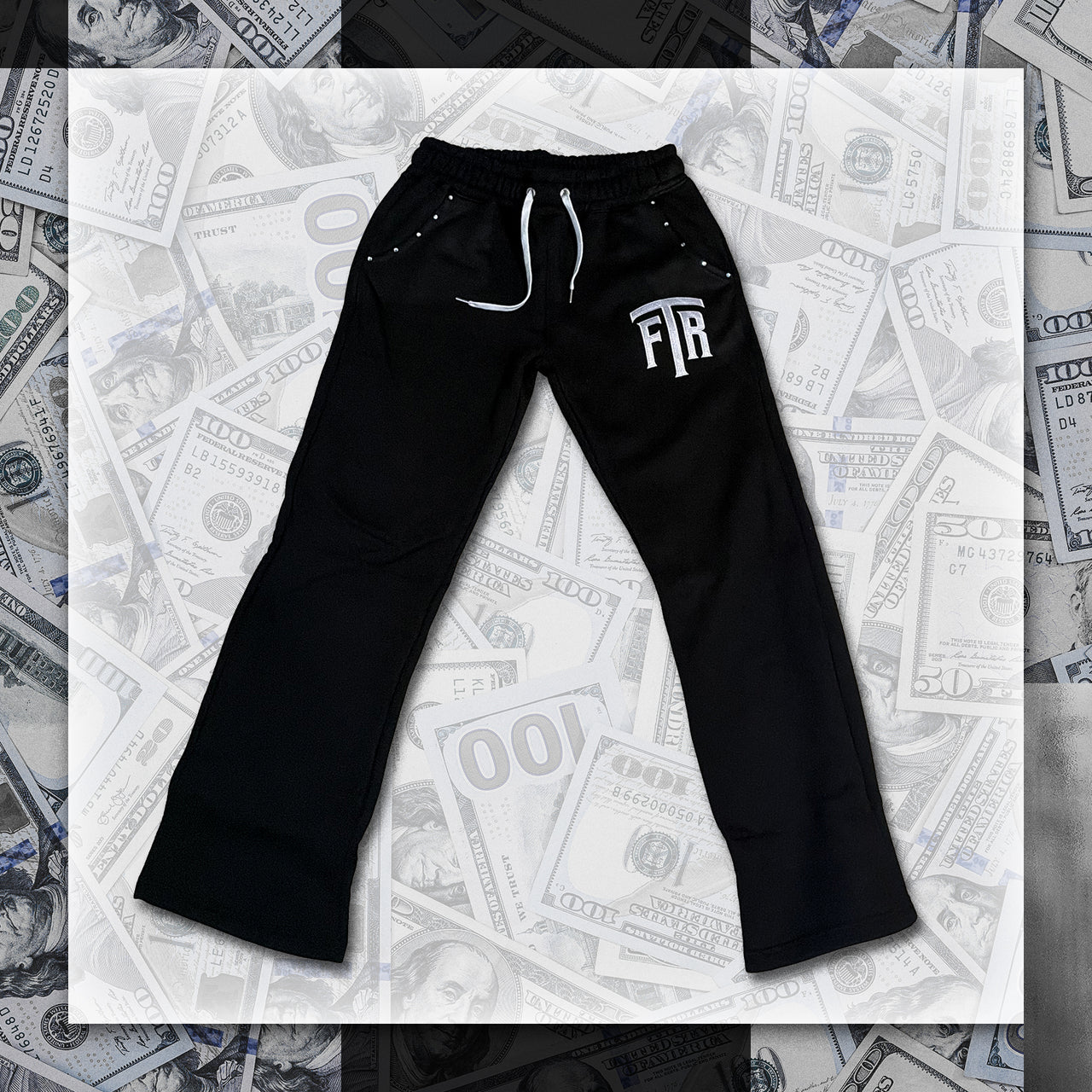 RHINESTONE FTR SWEAT PANTS (BLACK)