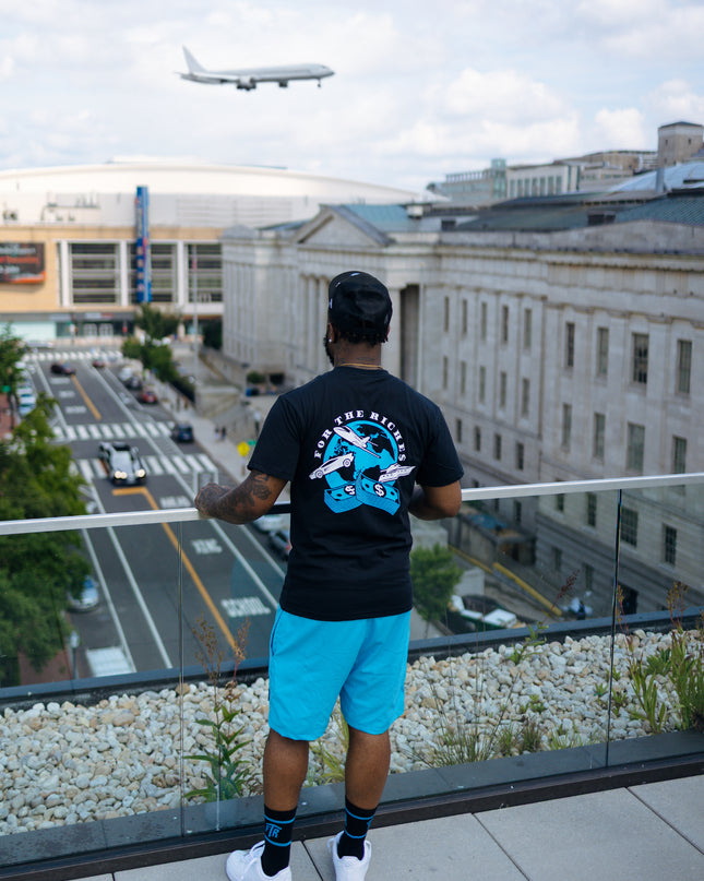 FTR ‘ACROSS THE WORLD’ BLACK TEE (BLUE)